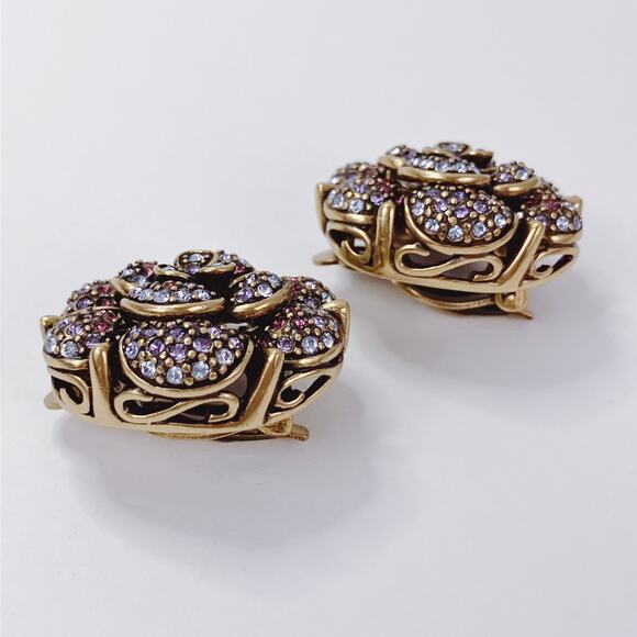 Signed Heidi Daus Swarovski Crystal Clip On Earrings Floral Flower Designer VTG - Picture 5 of 11